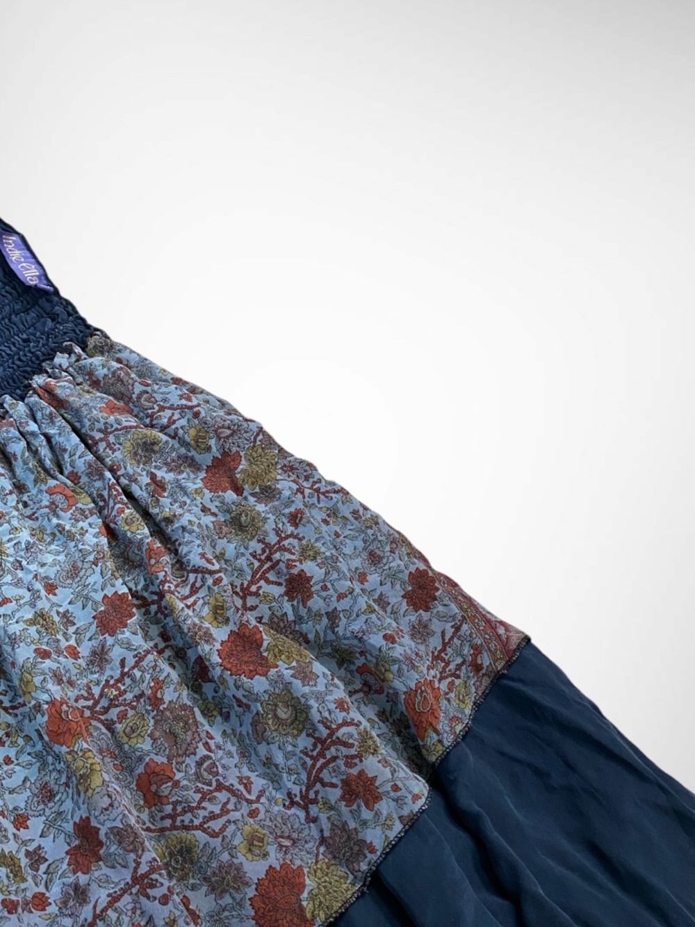 INDIE ELLA 100% Silk Recycled Sari Dress – Midnight Navy Boho Handkerchief Hem - Picture 6 of 7
